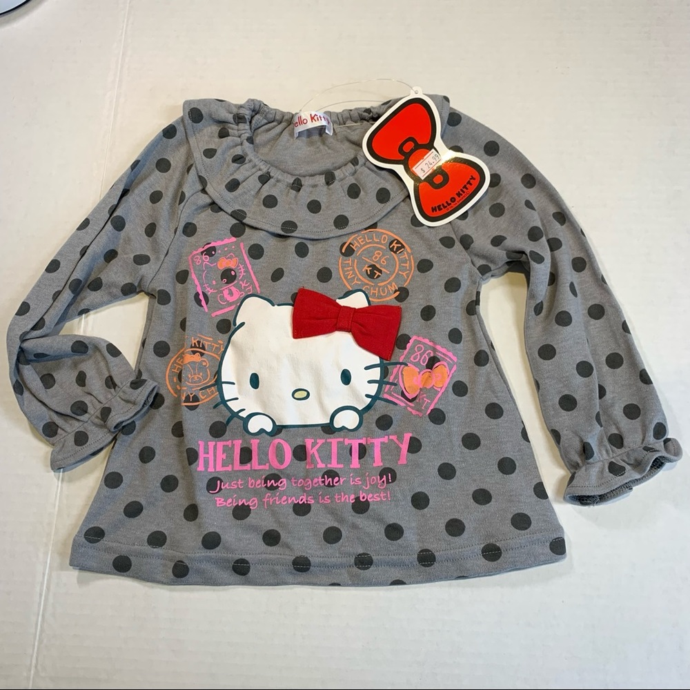 2T-3T Hello Kitty NWT Grey polka dot long sleeve shirt